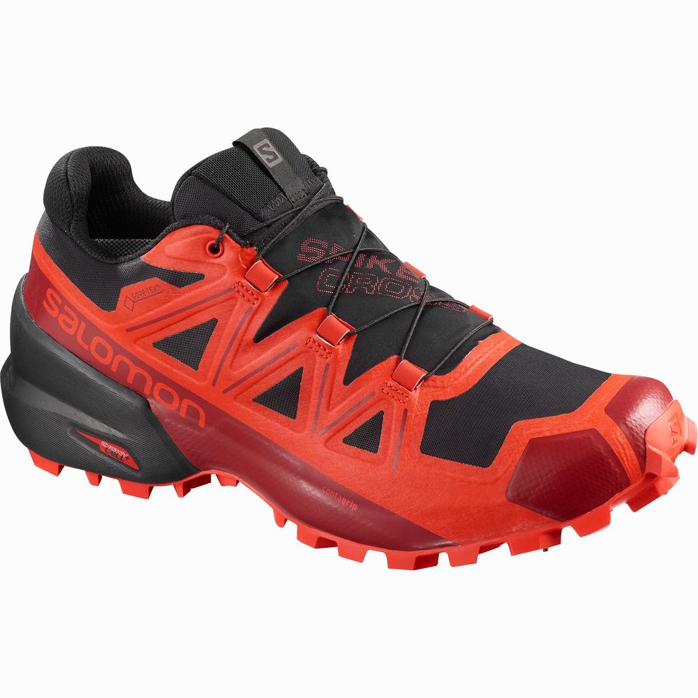 Chaussures Trail Running Salomon Spikecross 5 Gore-tex Homme Noir Rouge | France-9285473